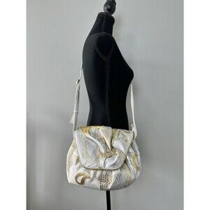 Vtg Alentino Nas Bag White Gold Metallic Patchwork Crossbody Purse Vegan 80s 90s